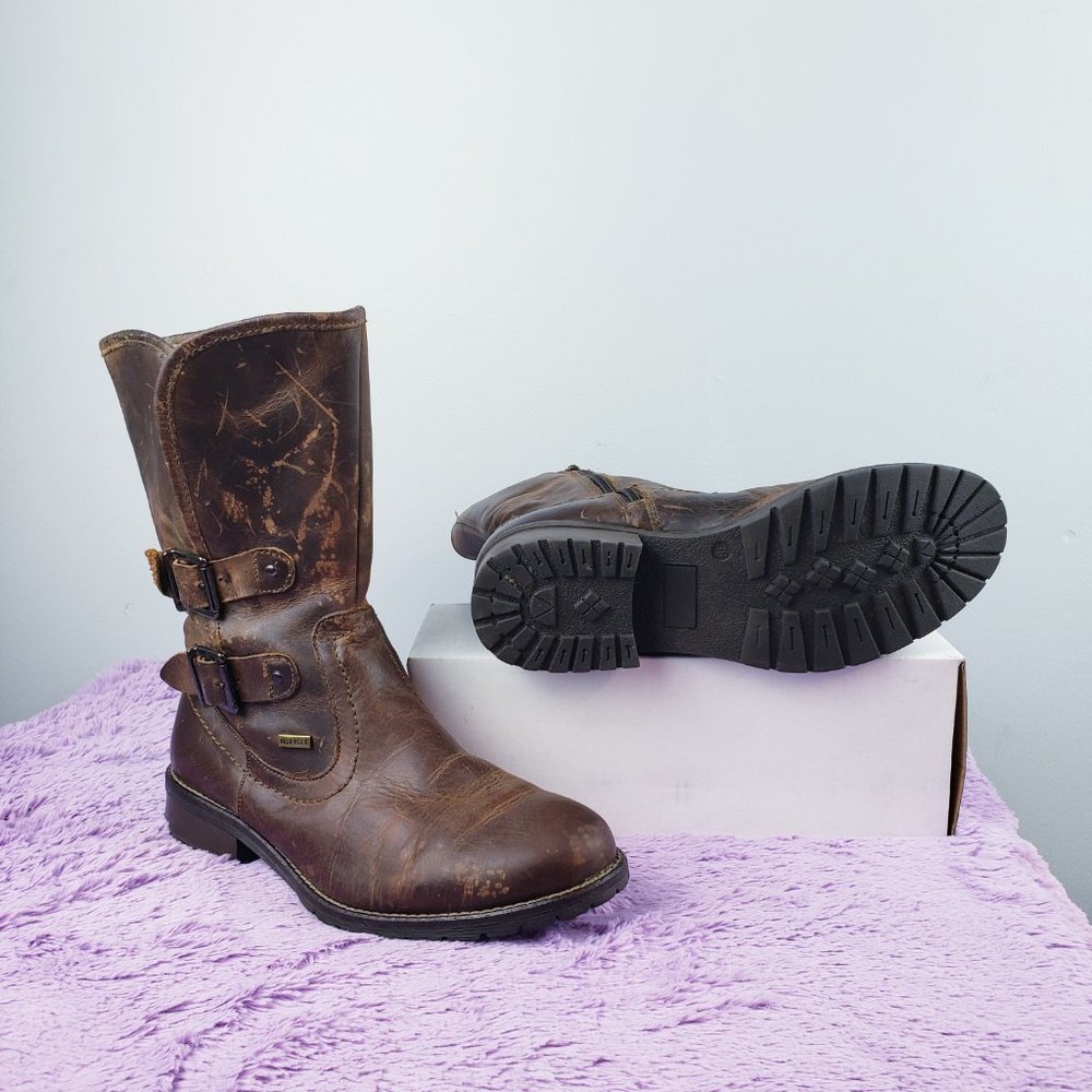 100%LEATHER Smokey-Brown Villager hiker fur lined Winter Waterproof boots 7.5